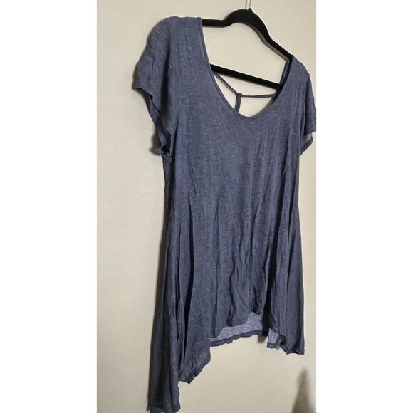 CoverStitched Blue Tee Shirt Short Sleeve Top Flowy Summer Strappy Open Back M - Picture 2 of 7